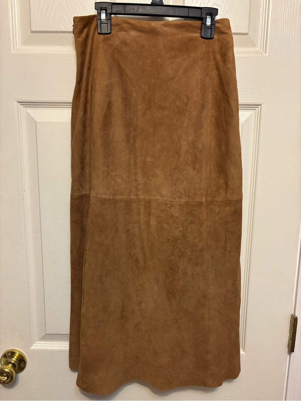 Brooks Brothers Brown Goat Suede Midi Skirt Paneled A-Line Boho Western Size 4 - Picture 3 of 4
